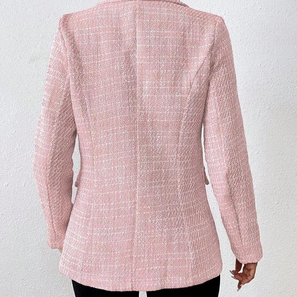 Baby Pink Elegant Women's Plain Color Double Breasted Long Sleeve Suit Jacket - Picture 2 of 6